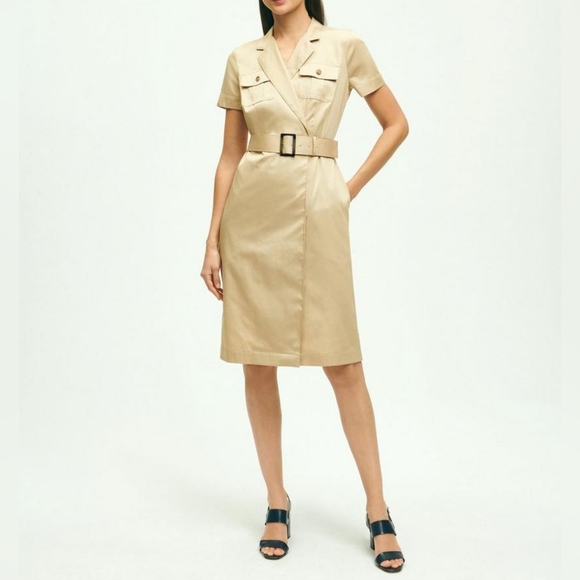 Brooks Brothers Cotton Belted Safari Shirt Dress in Beige Size 4 - Picture 1 of 14
